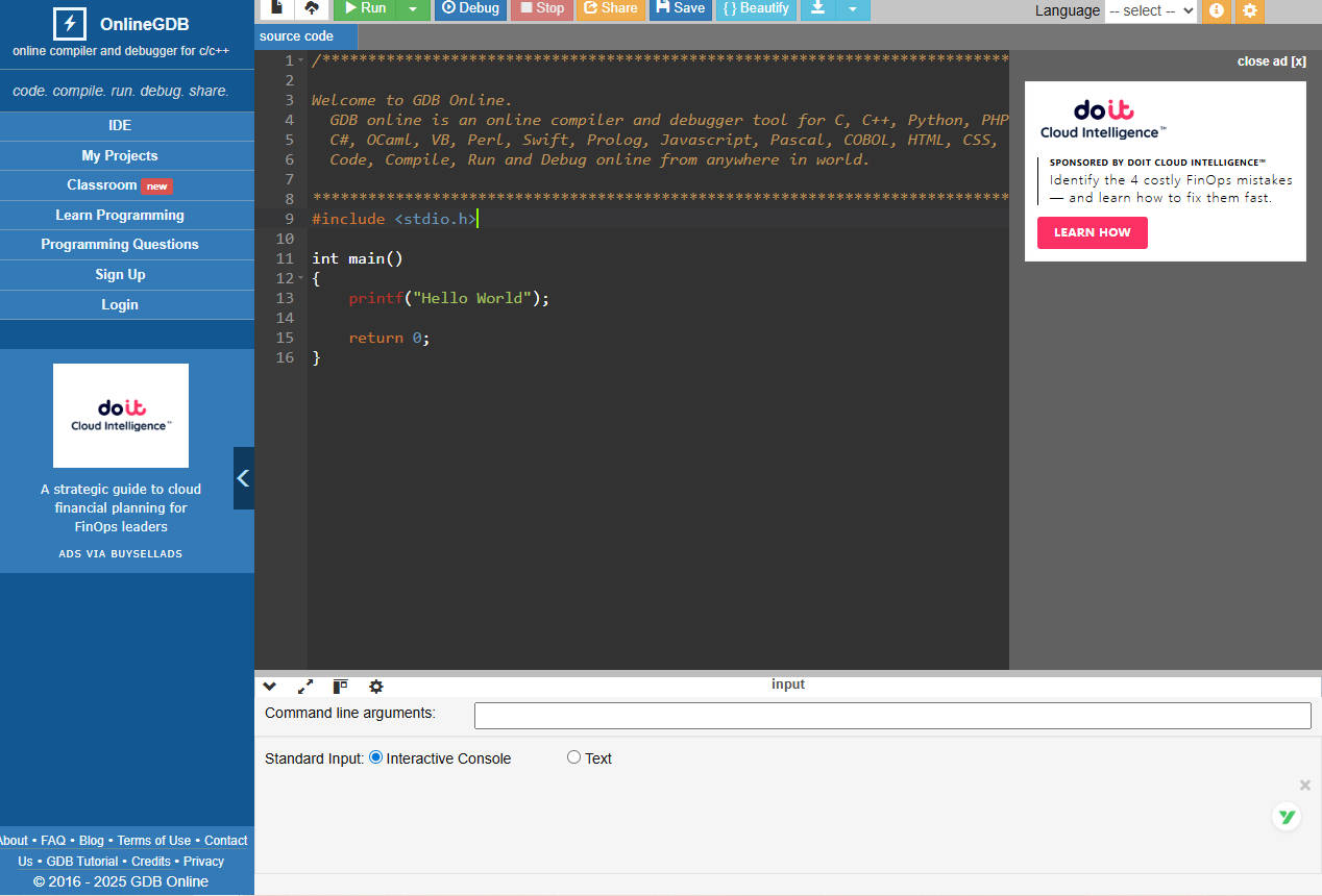 OnlineGDB：在线多语言编译器